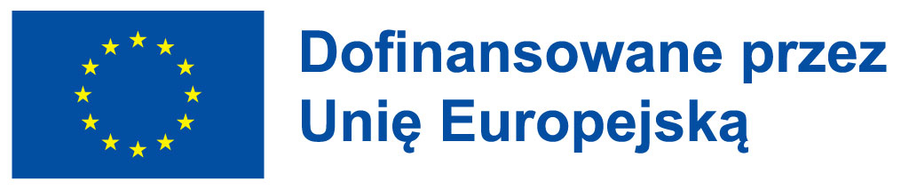 Po lewej stronie flaga Unii Europejskiej, po lewej tekst Dofinansowane przez Unię Europejską